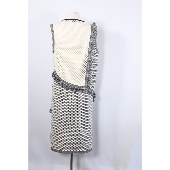 Three Floor Women's M Black White Perforated and Fringed Knitted Shift Dress - Picture 8 of 11